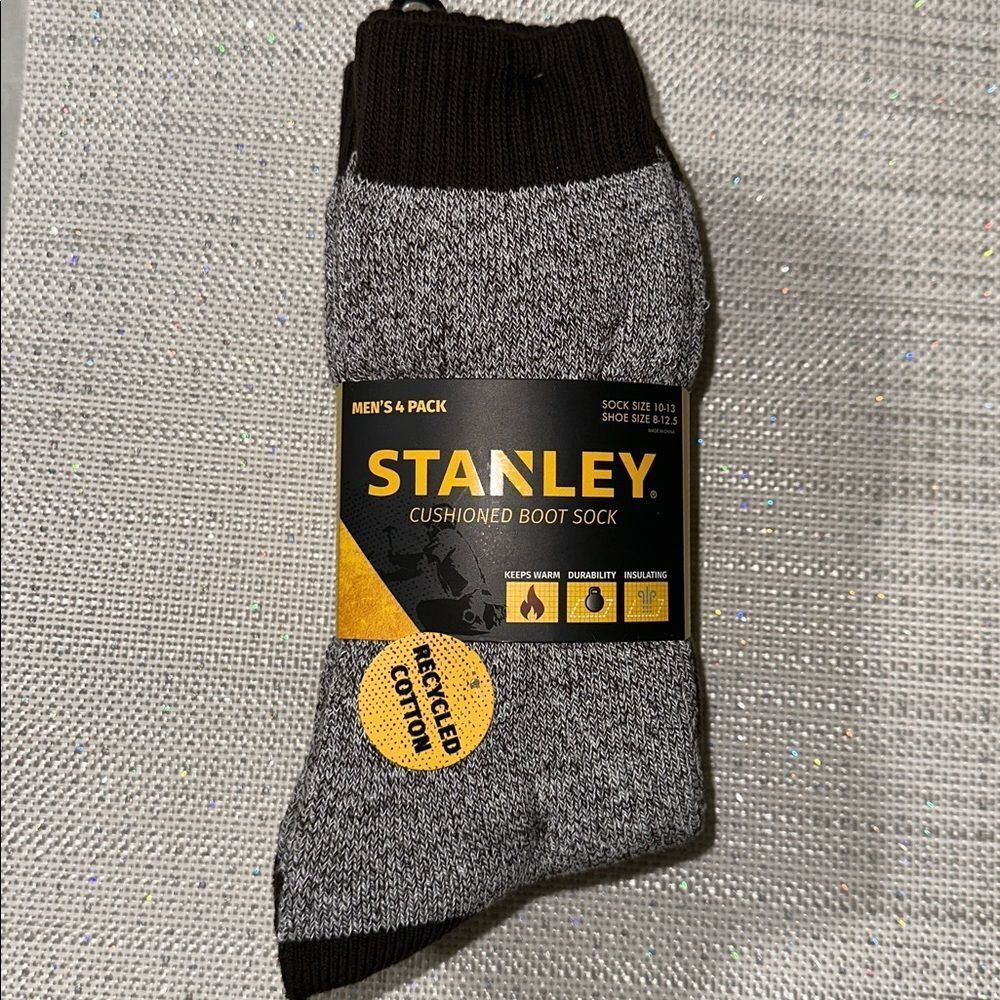 STANLEY Heather Black White Cushioned Soft Cotton Blend Work Boot Socks 4 pk